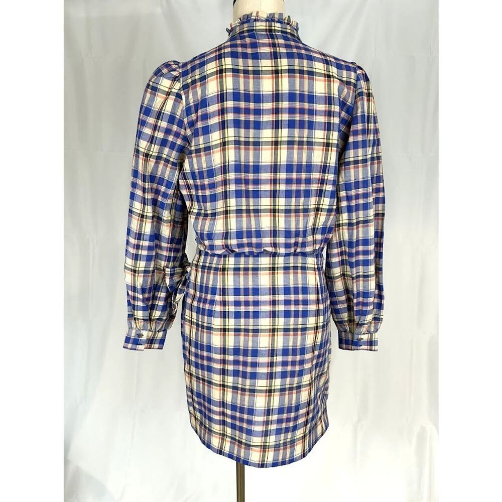 Sezane Plaid Telma Mini Dress Blue Ochre Tartan Ruffle Collar Wrap EU 38 US 6 - Picture 10 of 10
